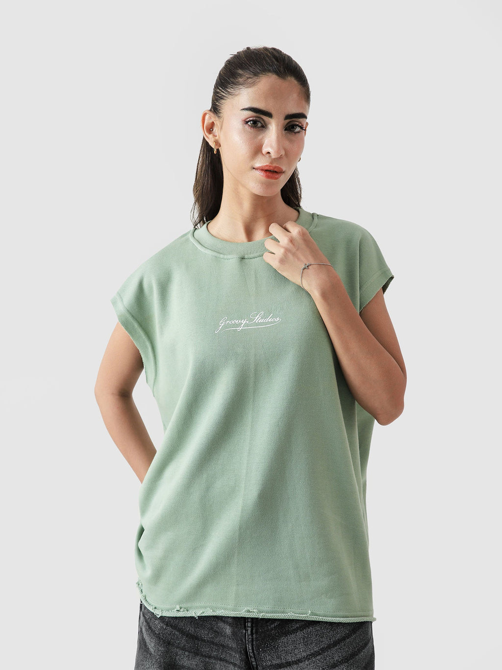 Lararium Worldwide Graphic Sando – Mint Green Tank Top