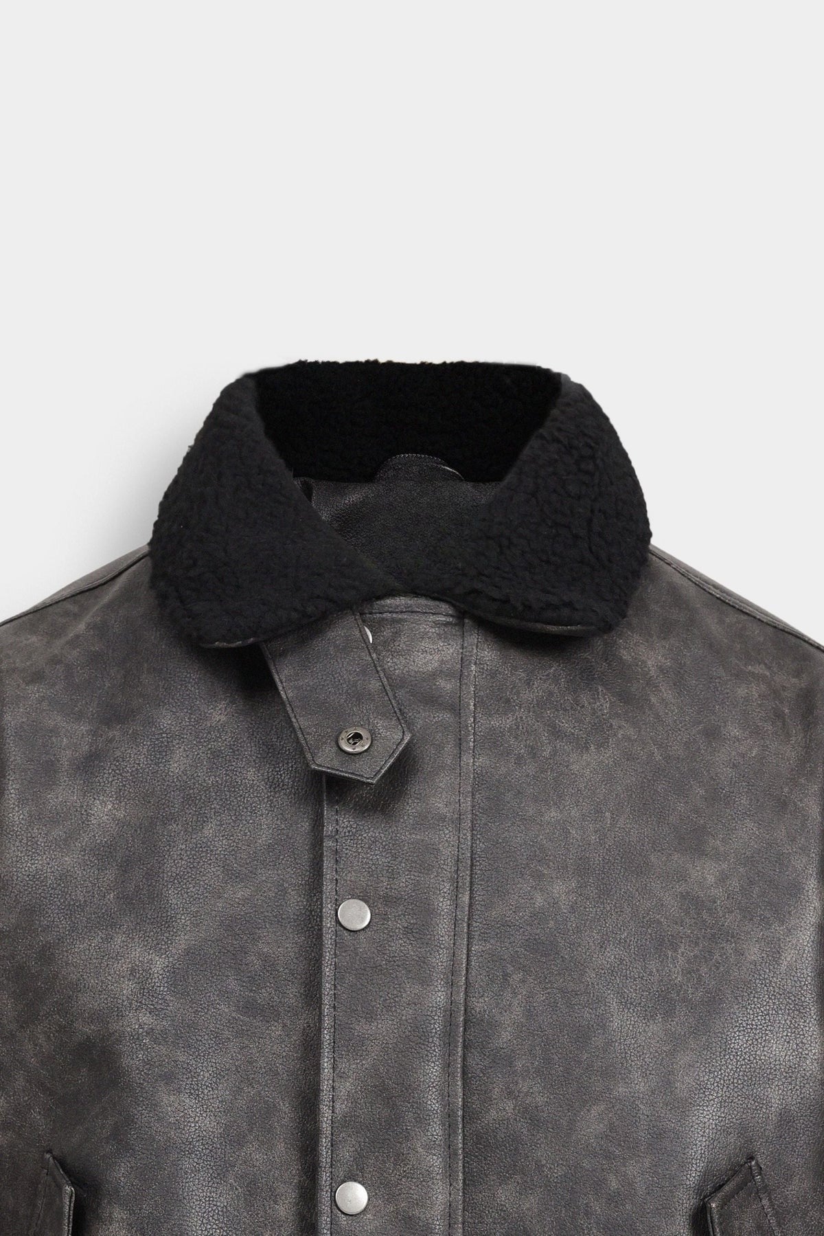 Lararium Washed-Out Faux Leather Jacket – Relaxed Fit