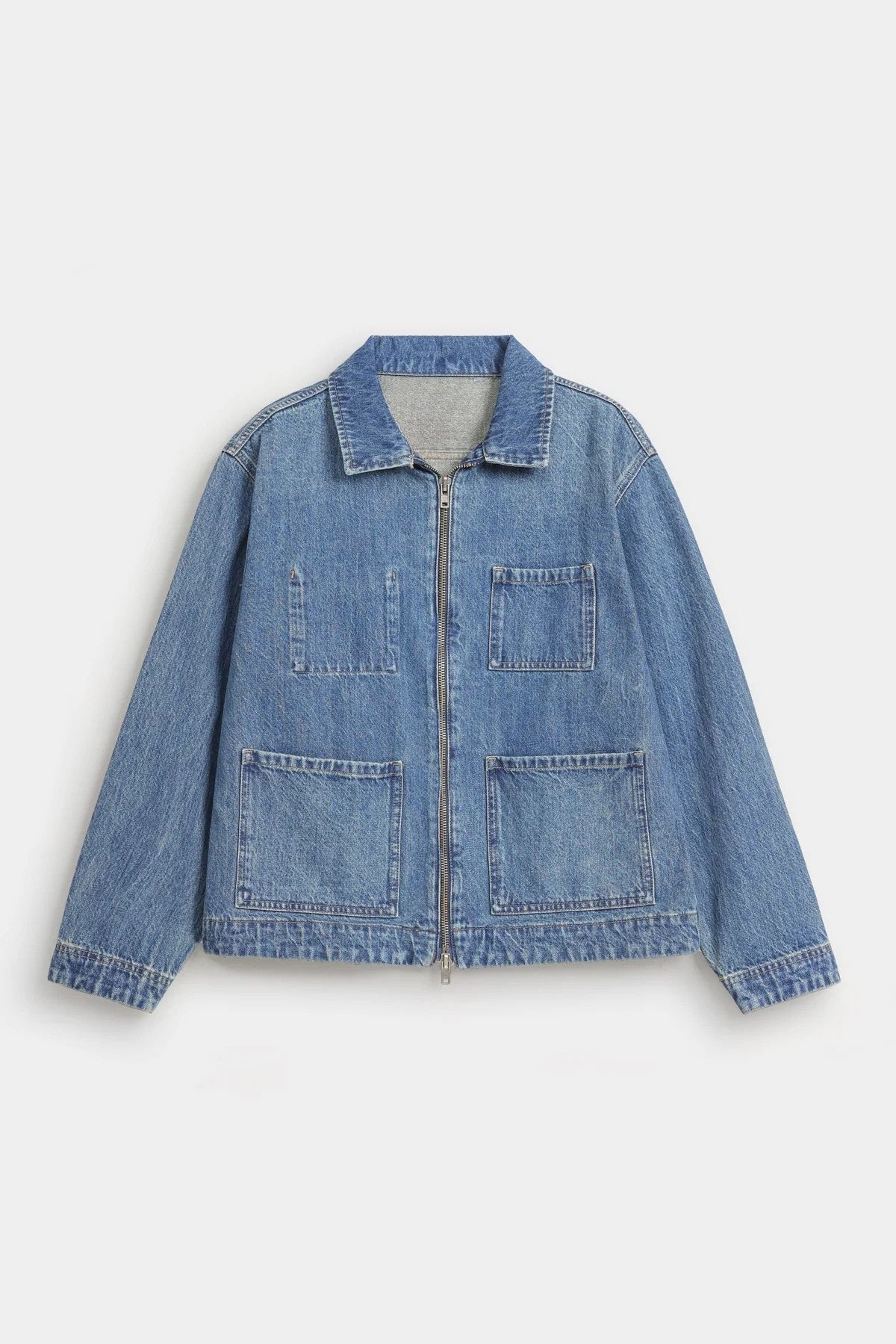 Lararium Zipper Denim Jacket – Indigo Blue Relaxed Fit