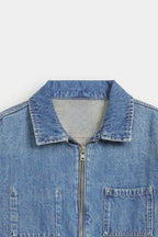 Lararium Zipper Denim Jacket – Indigo Blue Relaxed Fit