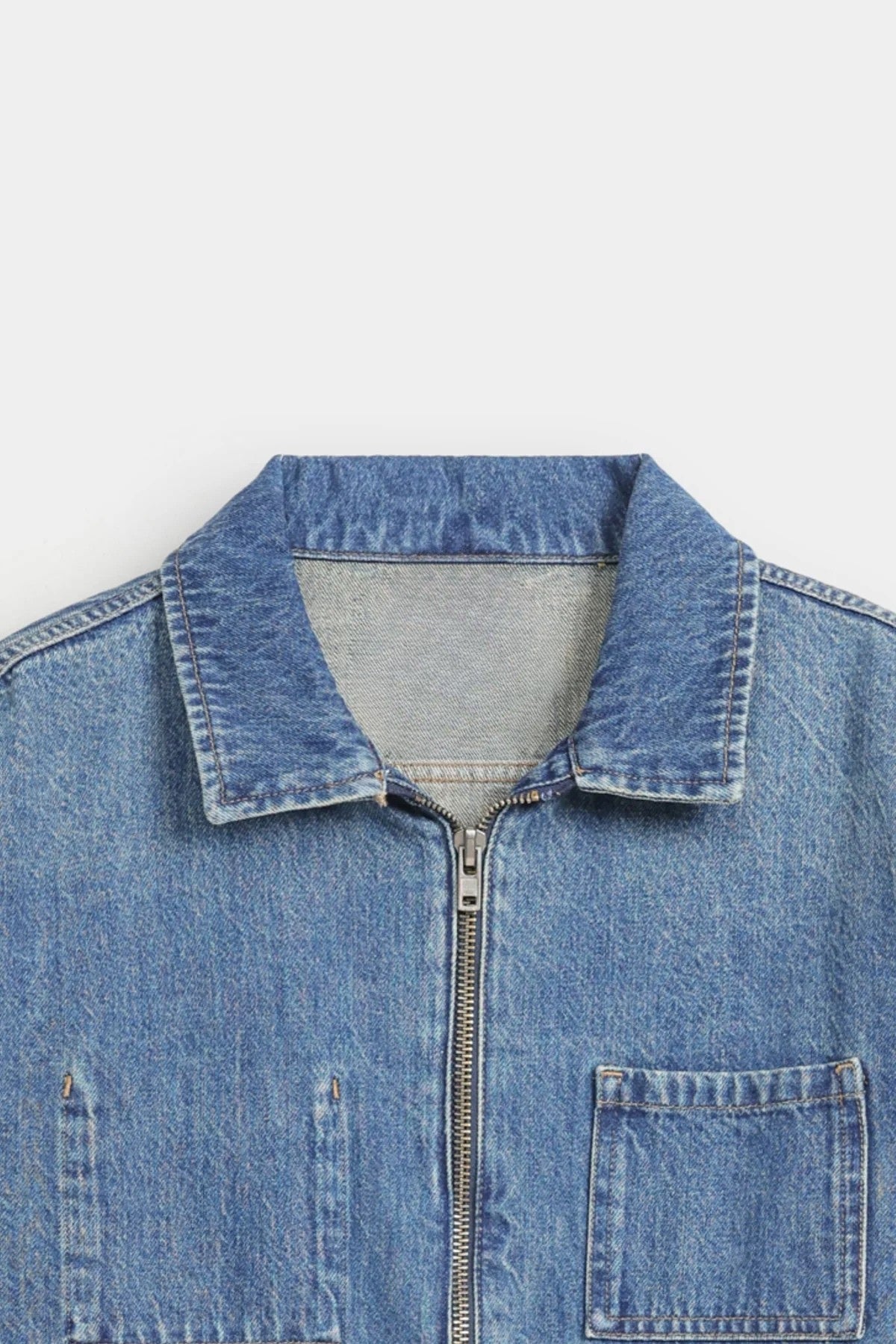 Lararium Zipper Denim Jacket – Indigo Blue Relaxed Fit