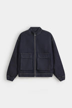 Lararium Zipper Denim Jacket – Deep Blue Relaxed Fit