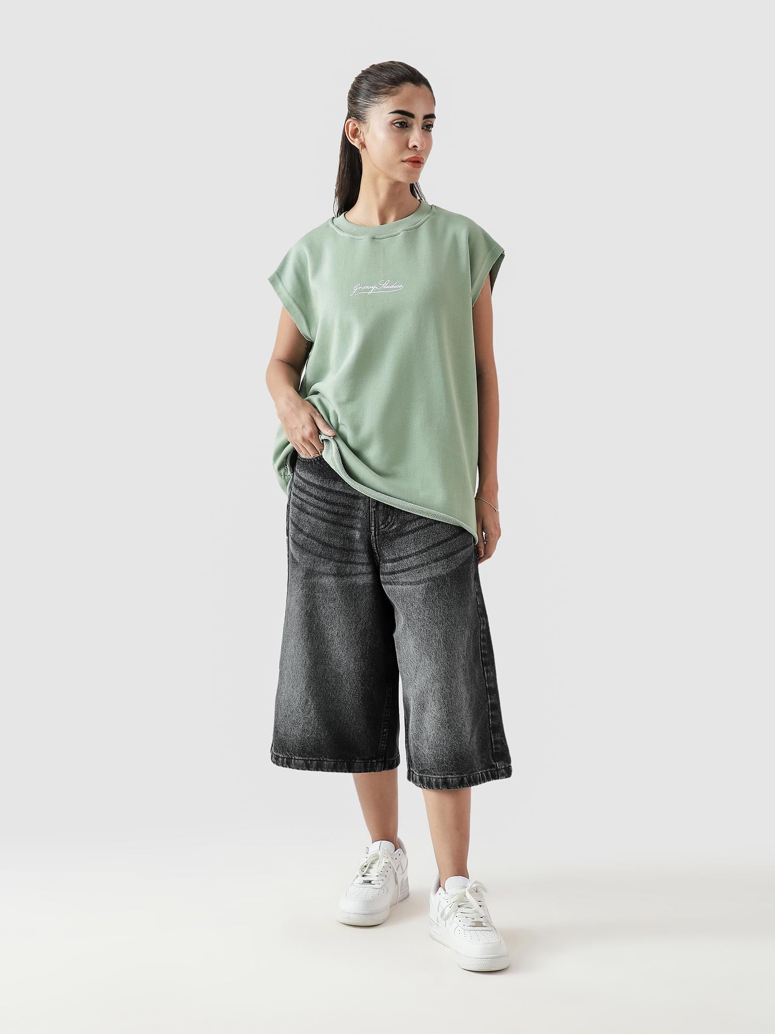 Lararium Worldwide Graphic Sando – Mint Green Tank Top