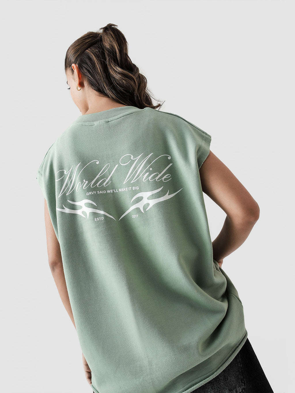 Lararium Worldwide Graphic Sando – Mint Green Tank Top