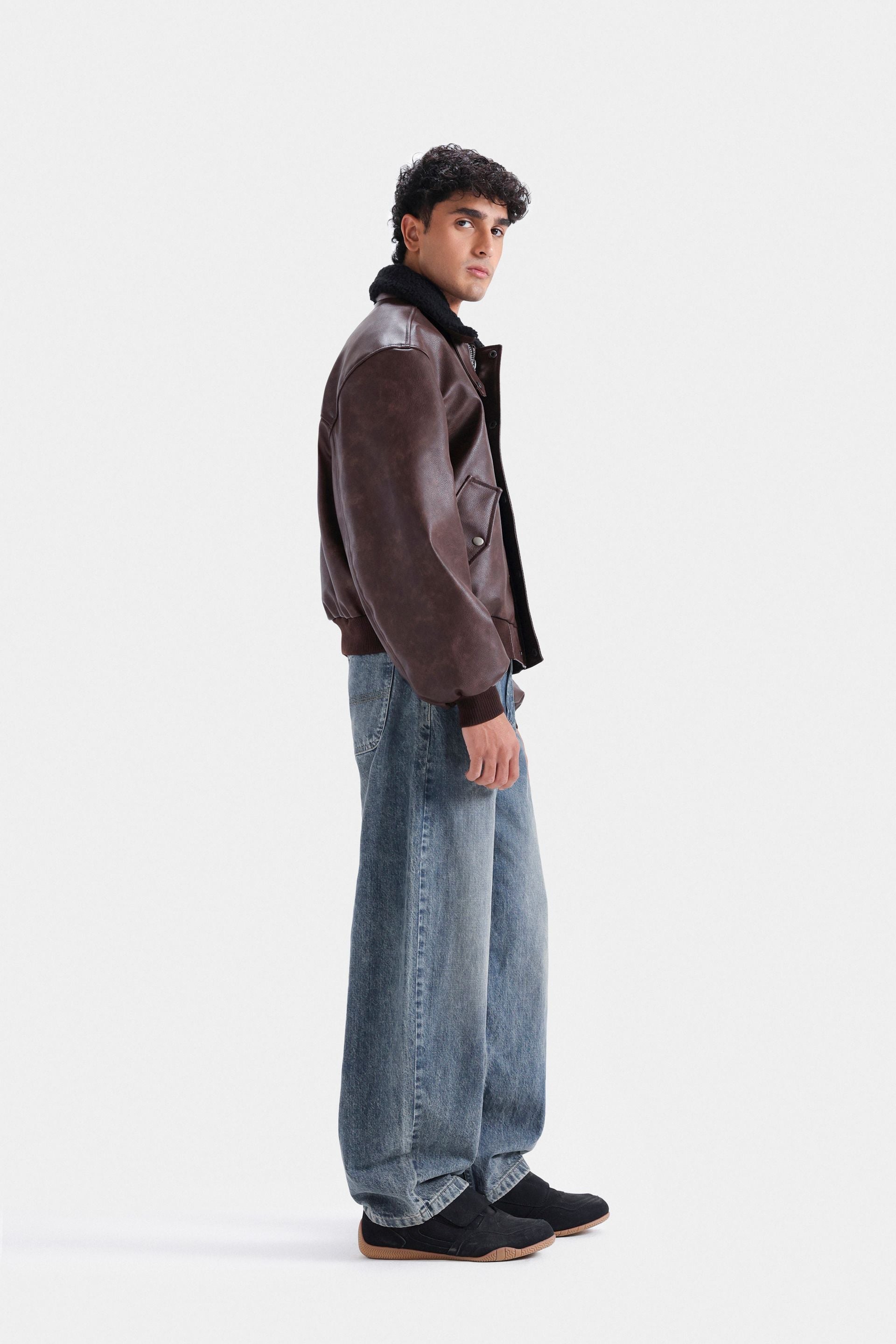 Lararium Washed-Out Faux Leather Jacket – Relaxed Fit