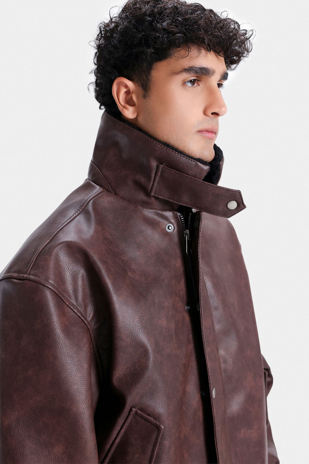 Lararium Washed-Out Faux Leather Jacket – Relaxed Fit