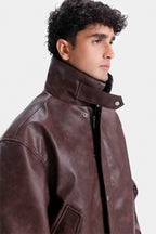 Lararium Washed-Out Faux Leather Jacket – Relaxed Fit