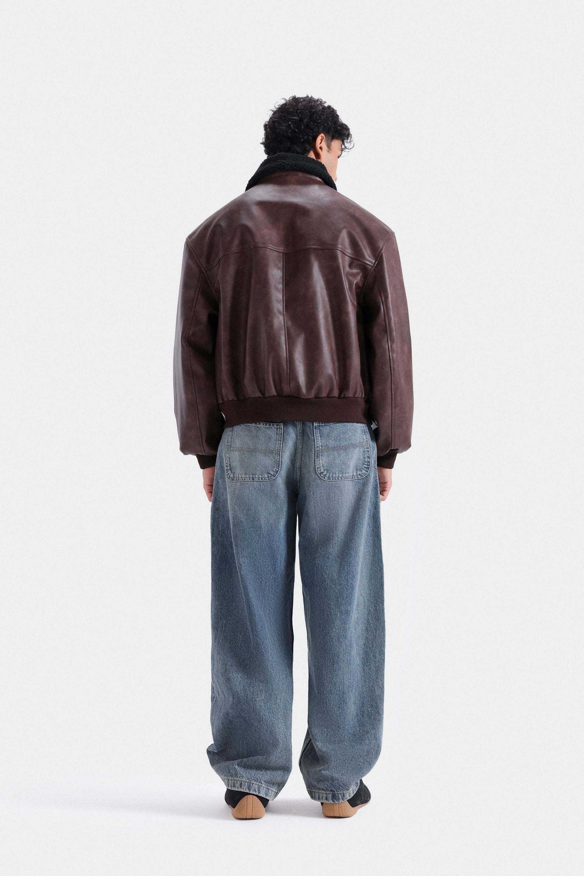 Lararium Washed-Out Faux Leather Jacket – Relaxed Fit