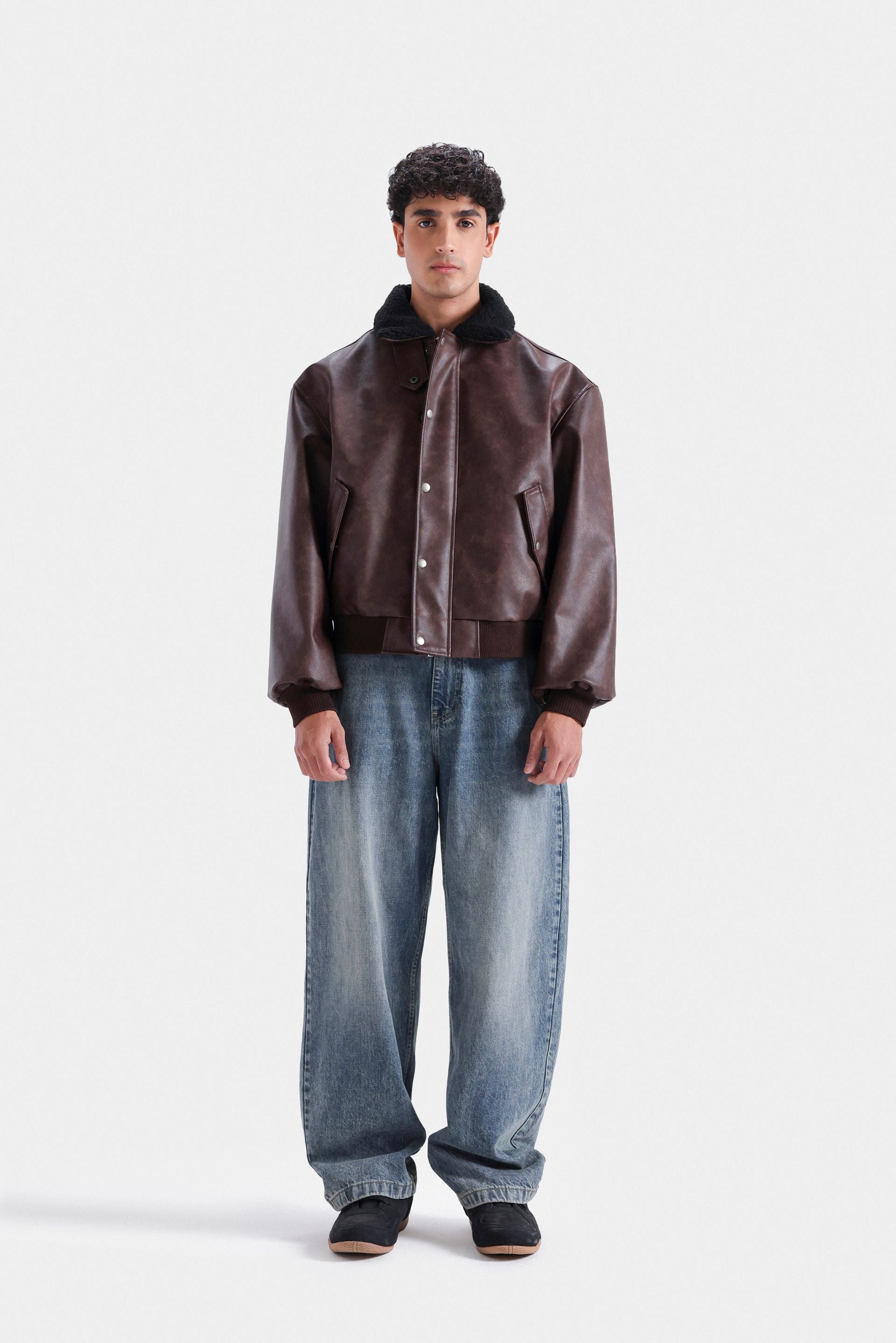 Lararium Washed-Out Faux Leather Jacket – Relaxed Fit