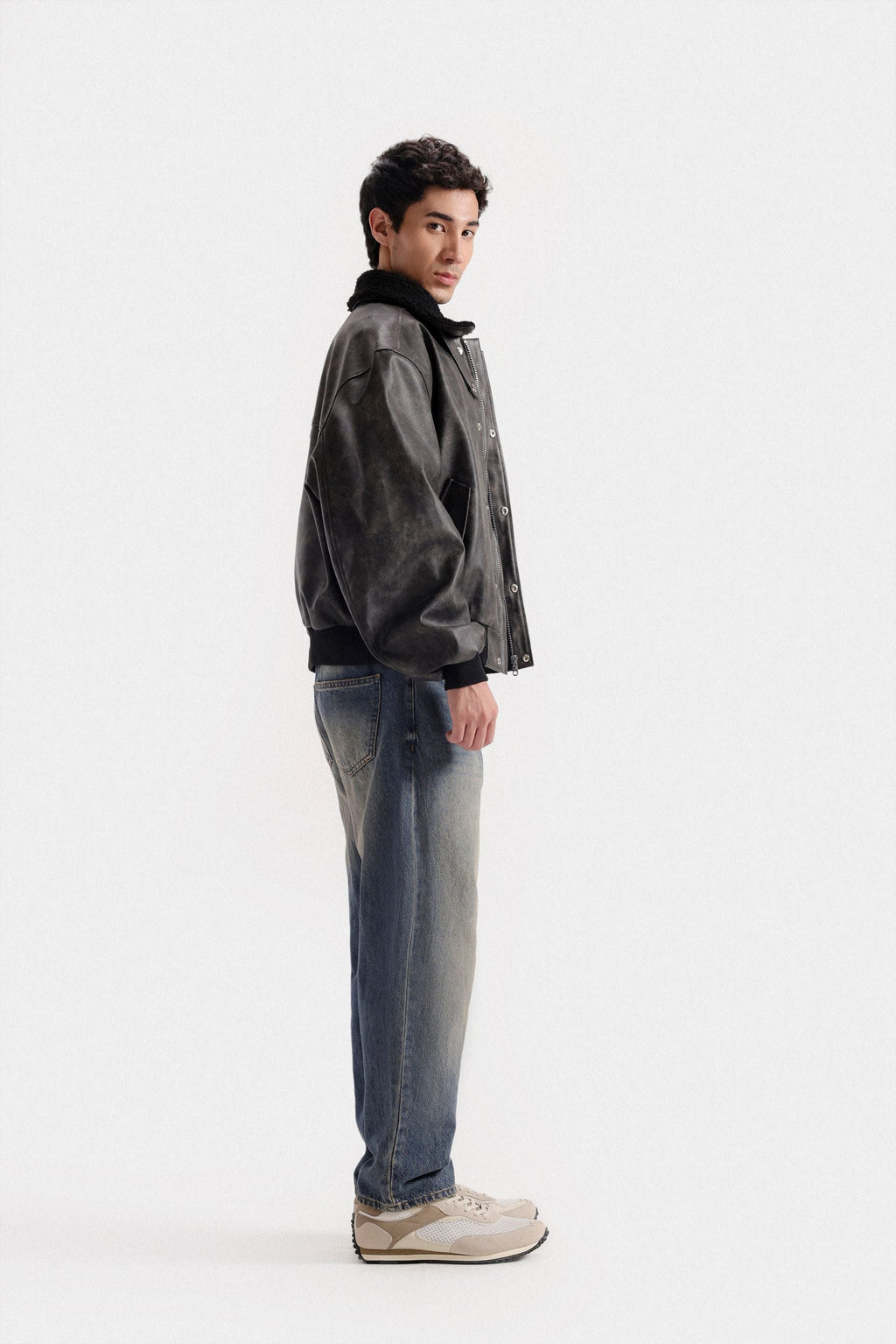 Lararium Washed-Out Faux Leather Jacket – Relaxed Fit