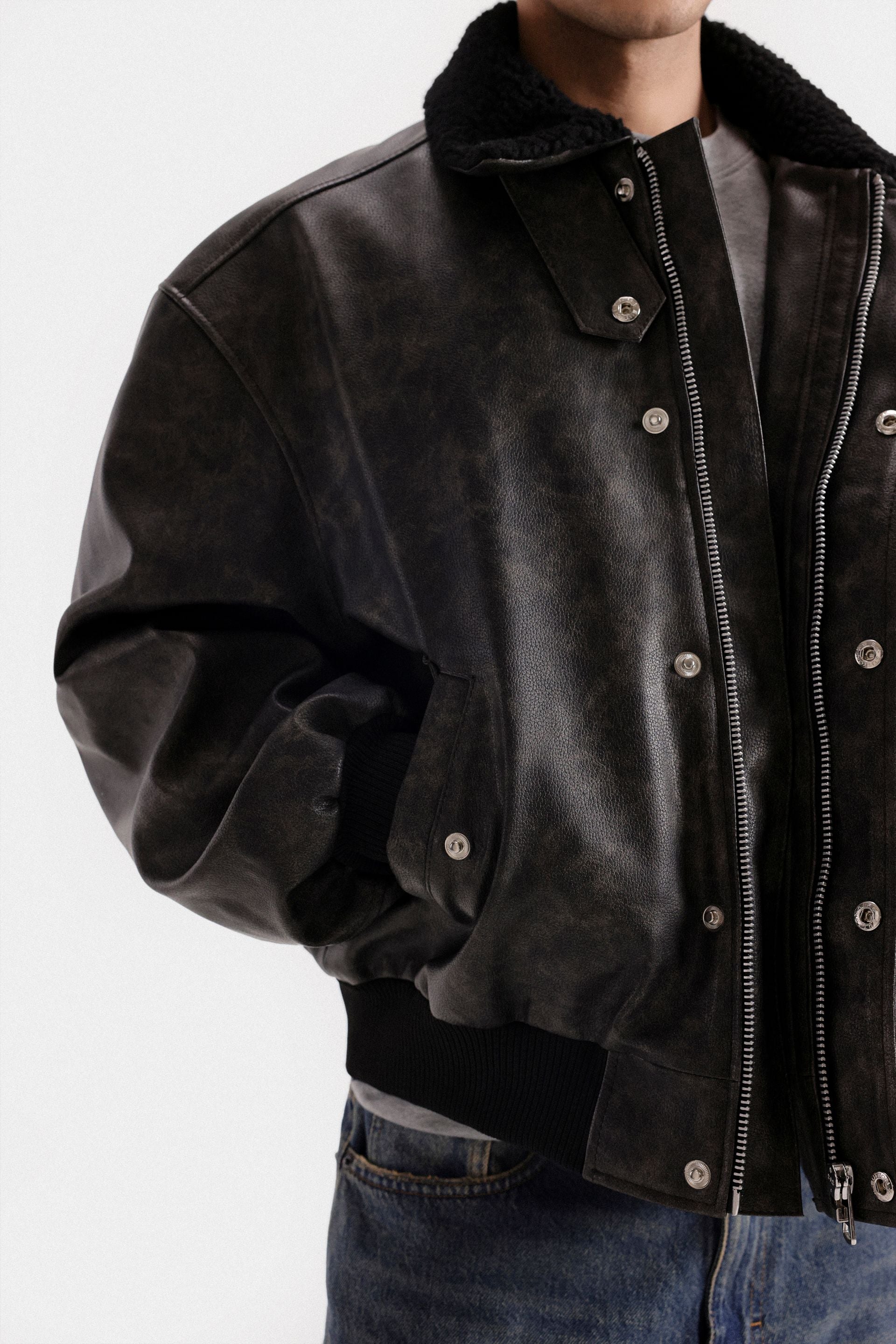 Lararium Washed-Out Faux Leather Jacket – Relaxed Fit