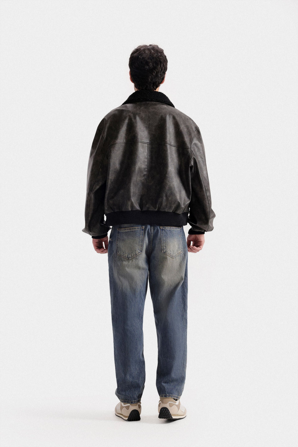 Lararium Washed-Out Faux Leather Jacket – Relaxed Fit