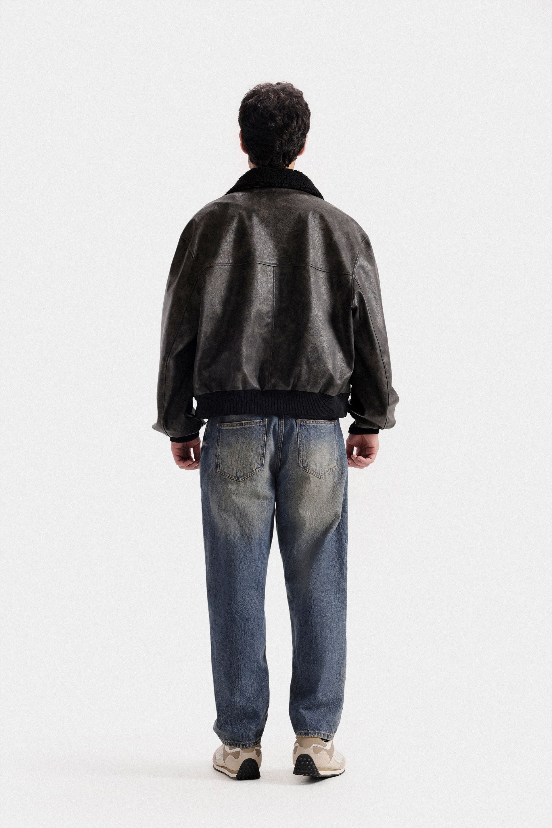 Lararium Washed-Out Faux Leather Jacket – Relaxed Fit
