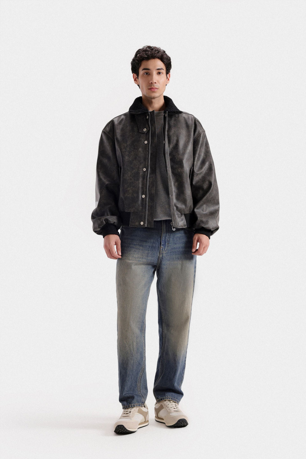 Lararium Washed-Out Faux Leather Jacket – Relaxed Fit