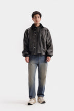 Lararium Washed-Out Faux Leather Jacket – Relaxed Fit