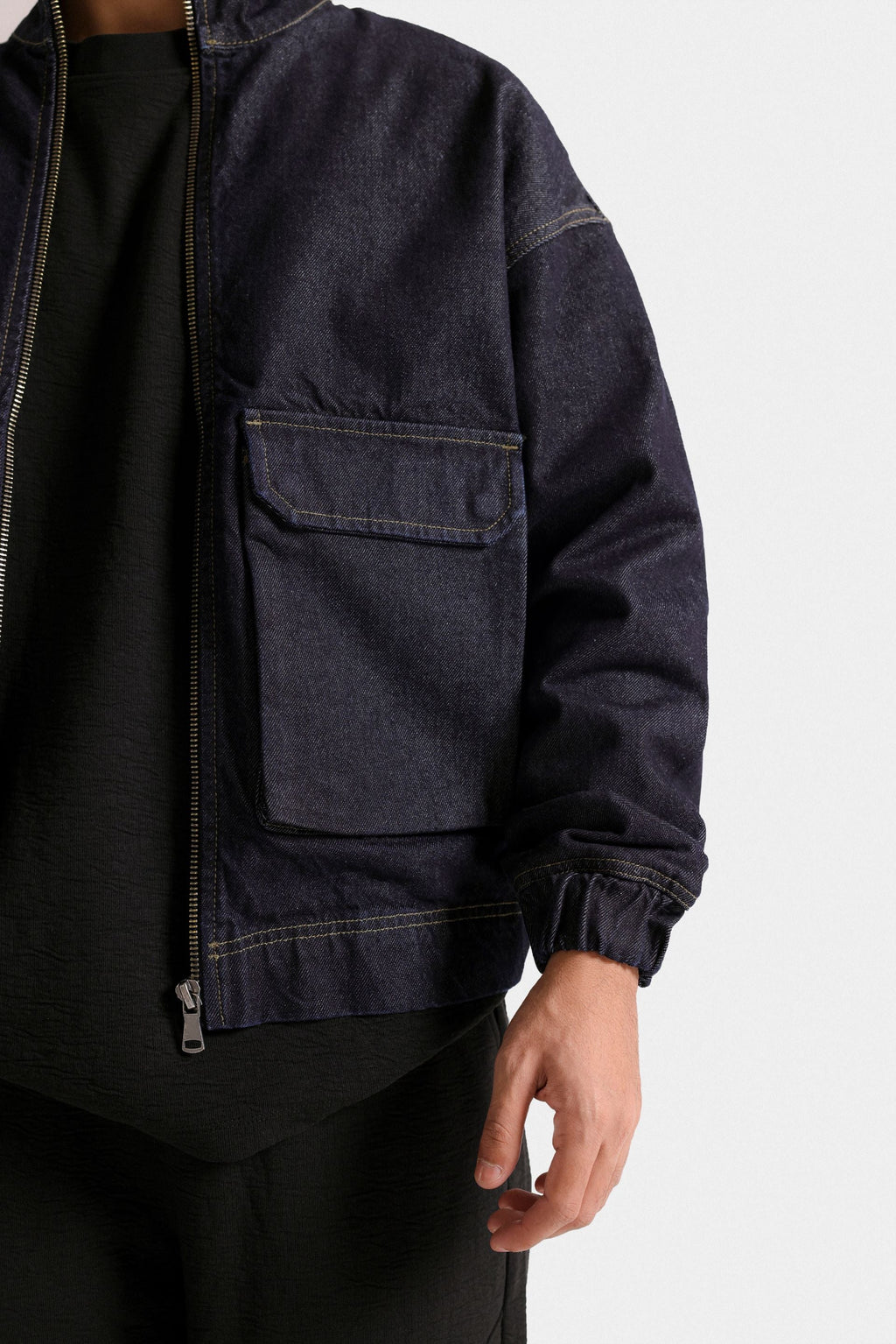 Lararium Zipper Denim Jacket – Deep Blue Relaxed Fit